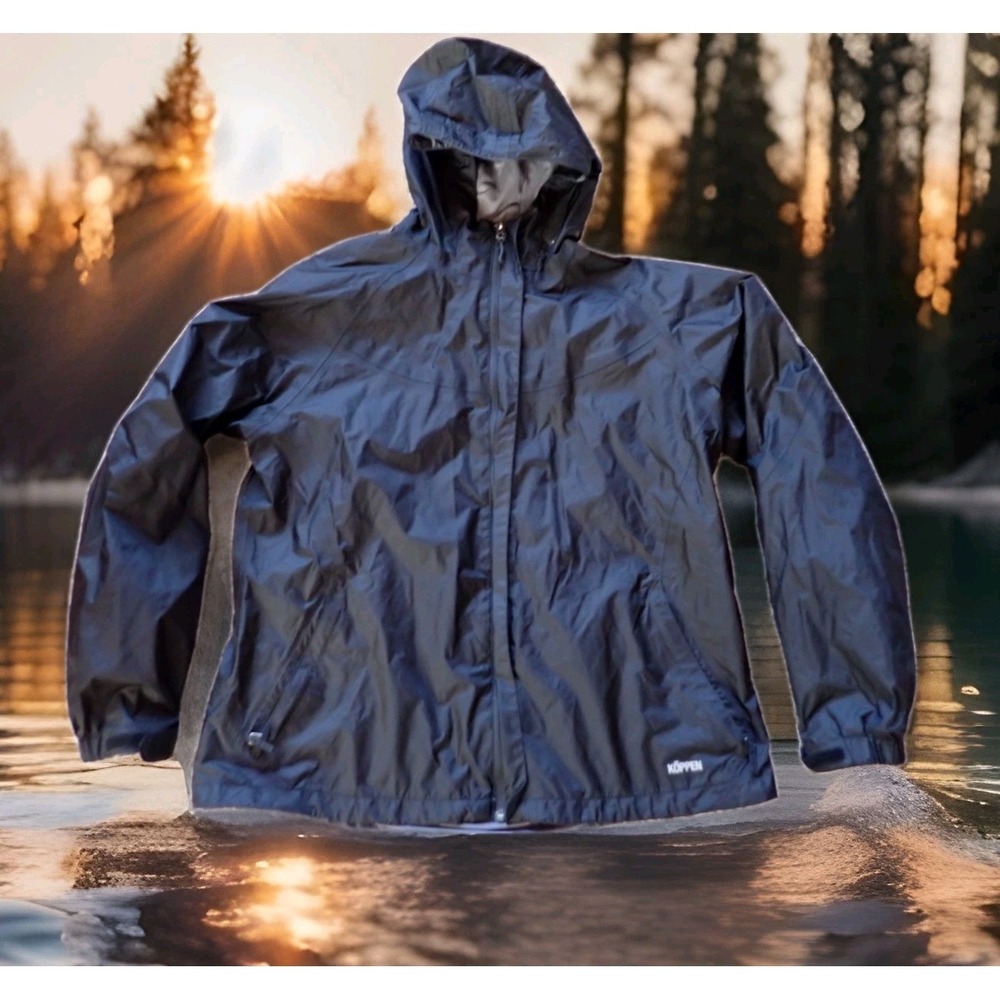 Köppen Rain Jacket Womens XL Black Excellent Hooded Ripstop Full Zip Shell